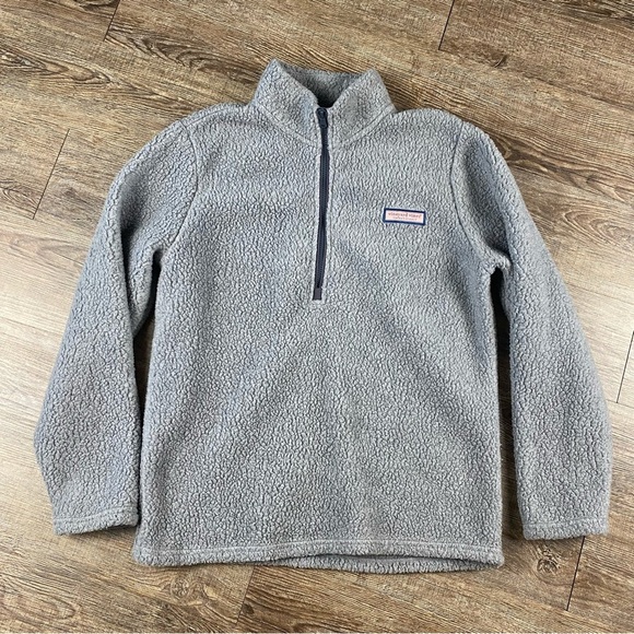 Vineyard Vines Fleece Women M Gray 1/2 Zip Mock Neck Pullover Sweater Warm Cozy - Picture 1 of 9